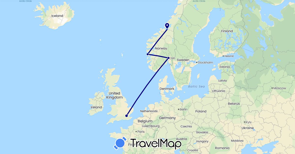 TravelMap itinerary: driving in United Kingdom, Norway (Europe)
